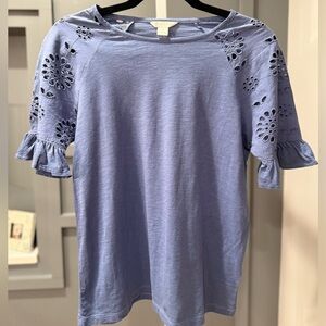 CASLON Eyelet Sleeve T-Shirt. Blue. Size XS.